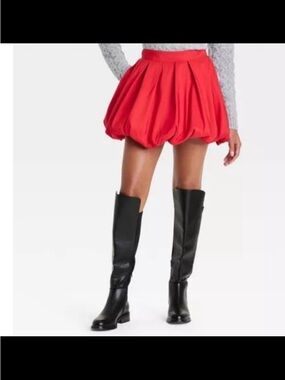 a new day Red Pleated Bubble Mini Skirt